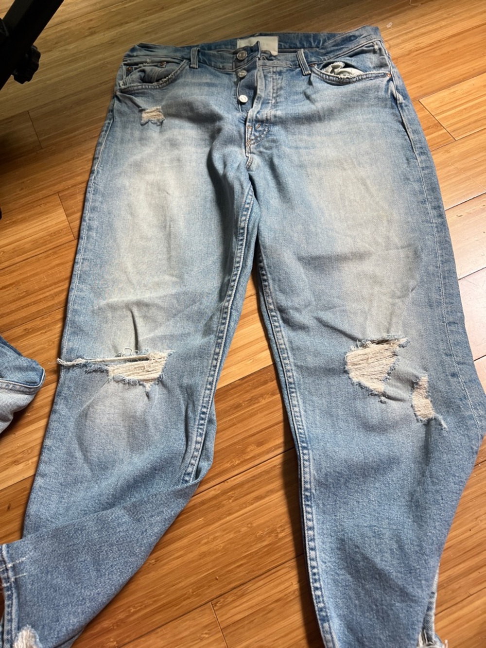 MOTHER Light Blue Distressed Straight Jeans